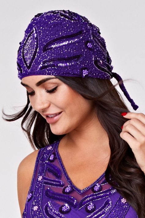 Gatsby 1920s Purple Beaded Evening Dress