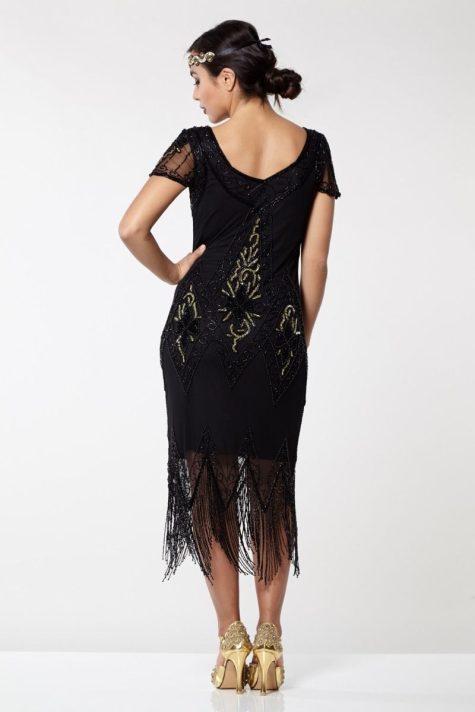 Gatsby 1920s Black And Gold Beaded Evening Dress