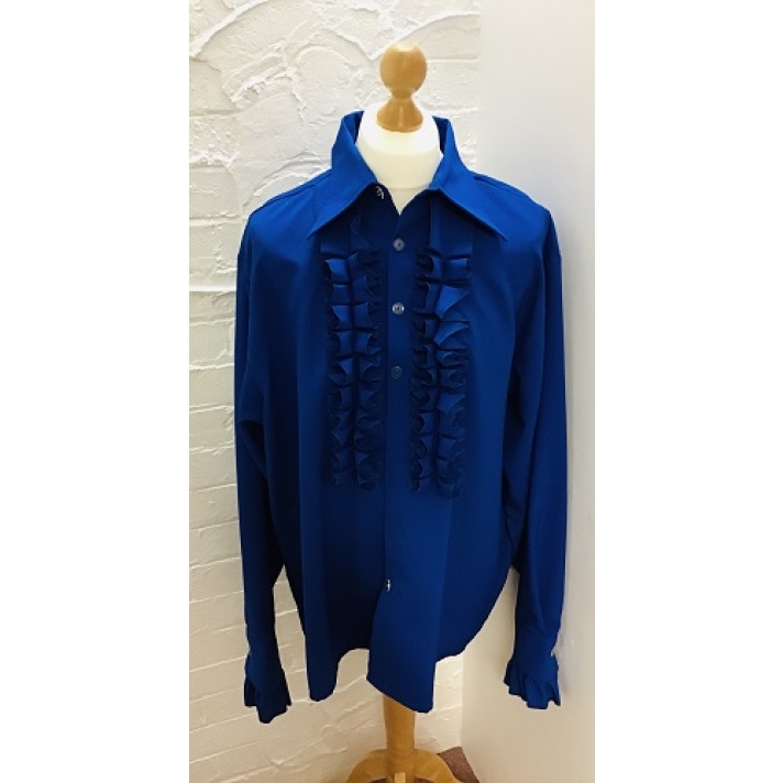 70s Frilled Shirt Blue