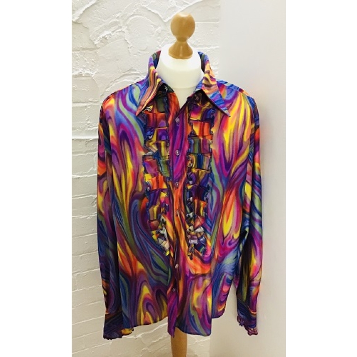 70s Frilled Shirt Multi Coloured Swirl