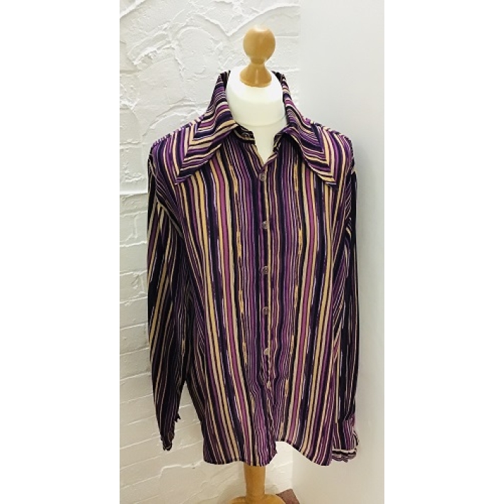 70s Shirt Purple Beige Stripe