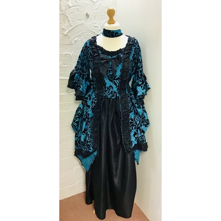 Georgian Lady Teal And Black Flocked