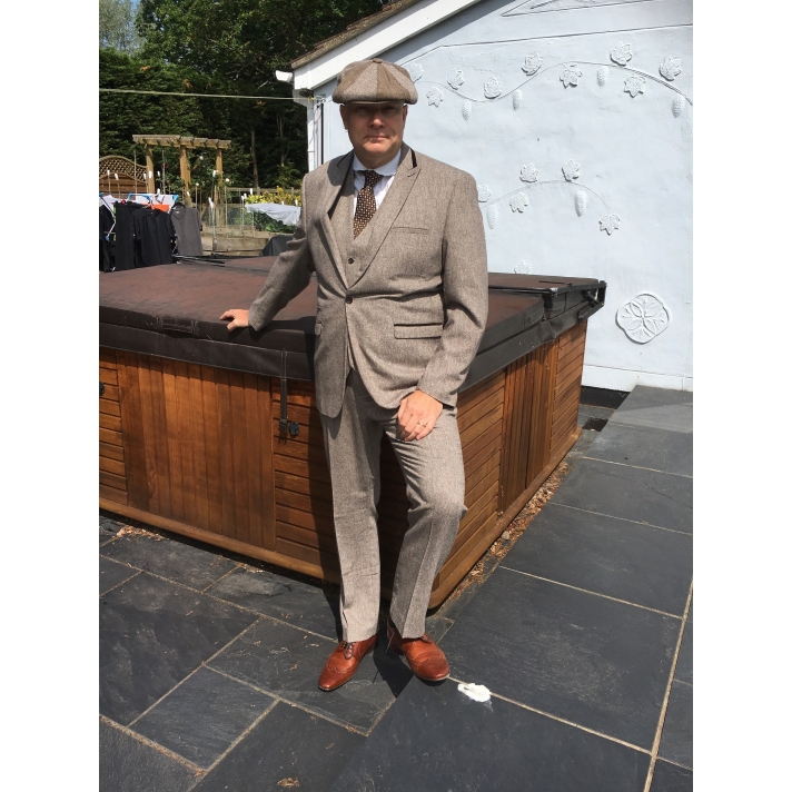 1920s 40s Peaky Blinders 3 Piece Brown Tweed Suit Marc Darcy XL