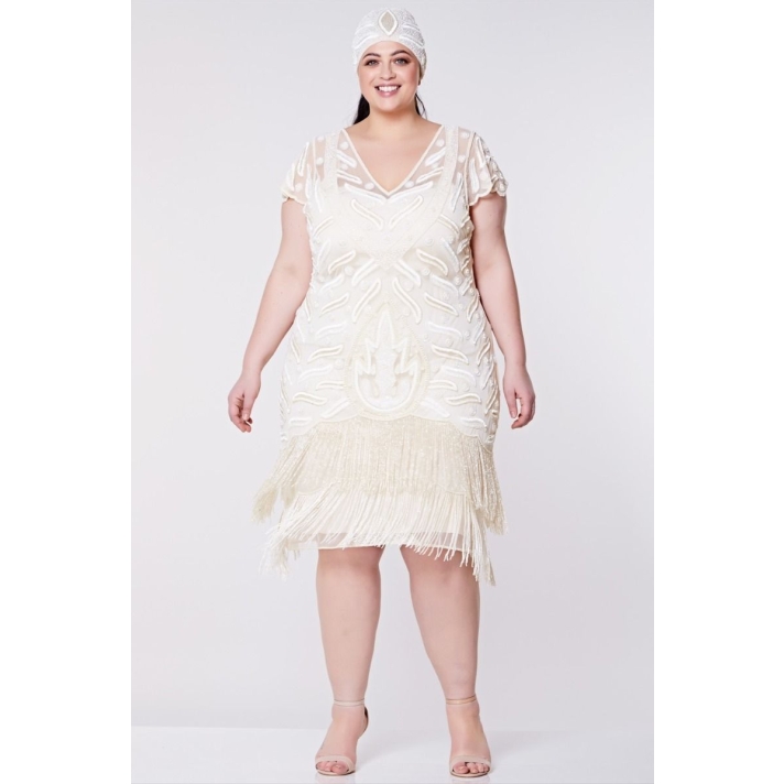 1920s Cream Beaded Evening Dress