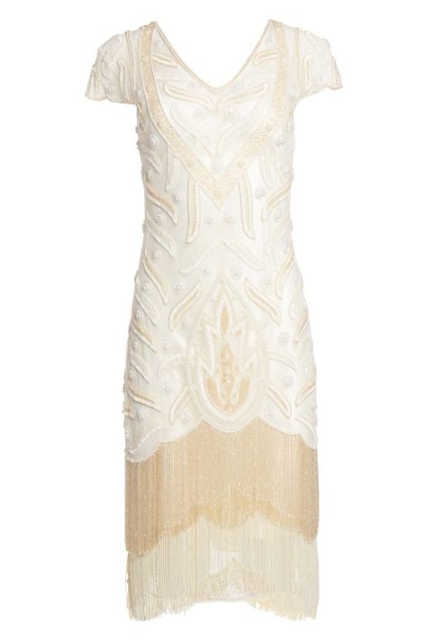 1920s Cream Beaded Evening Dress