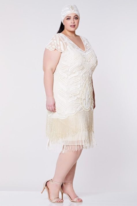 1920s Cream Beaded Evening Dress