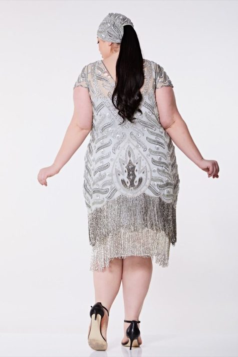 1920s Silver Grey Beaded Evening Dress