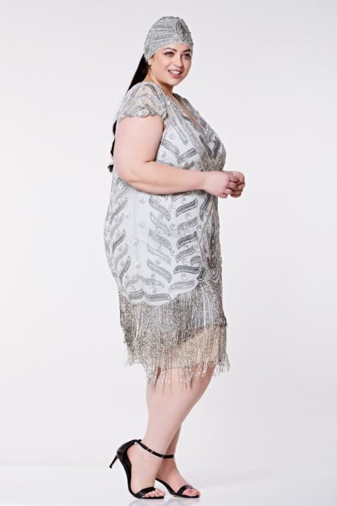 1920s Silver Grey Beaded Evening Dress