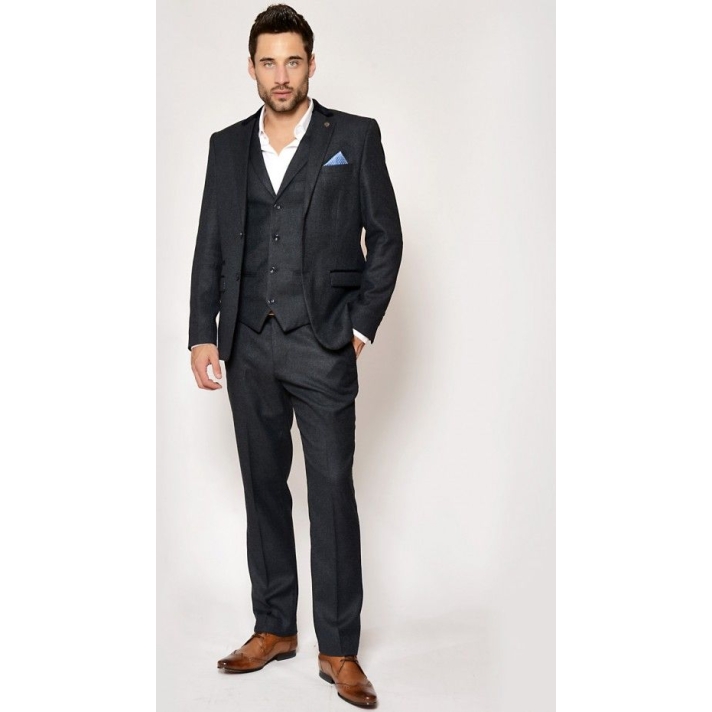 1920s 40s Peaky Blinders 3 piece Navy Tweed Suit Marc Darcy Large