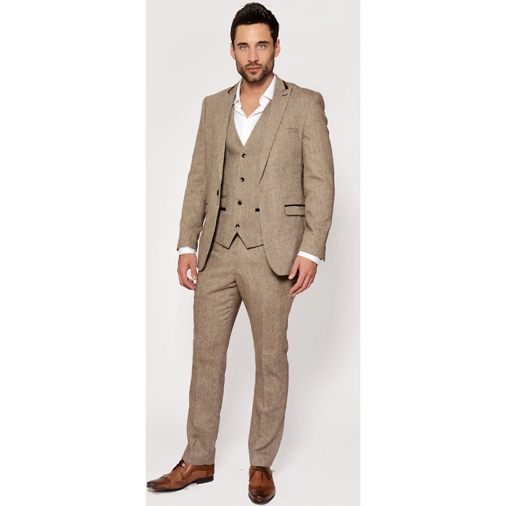 1920s 40s Peaky Blinders 3 Piece Tan Tweed Suit Marc Darcy Mason Large