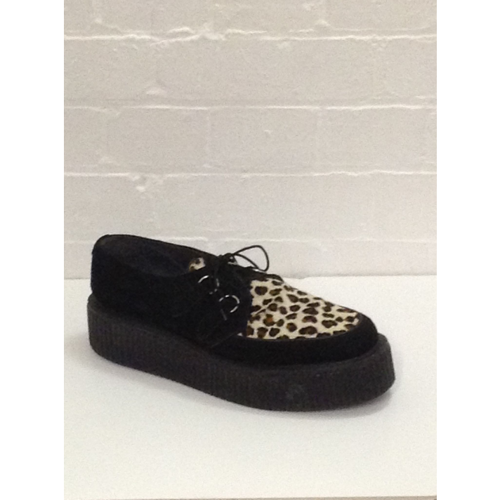 1950s Crepe Shoes Black Leopard Check Print Fantasy Shoes UK 10