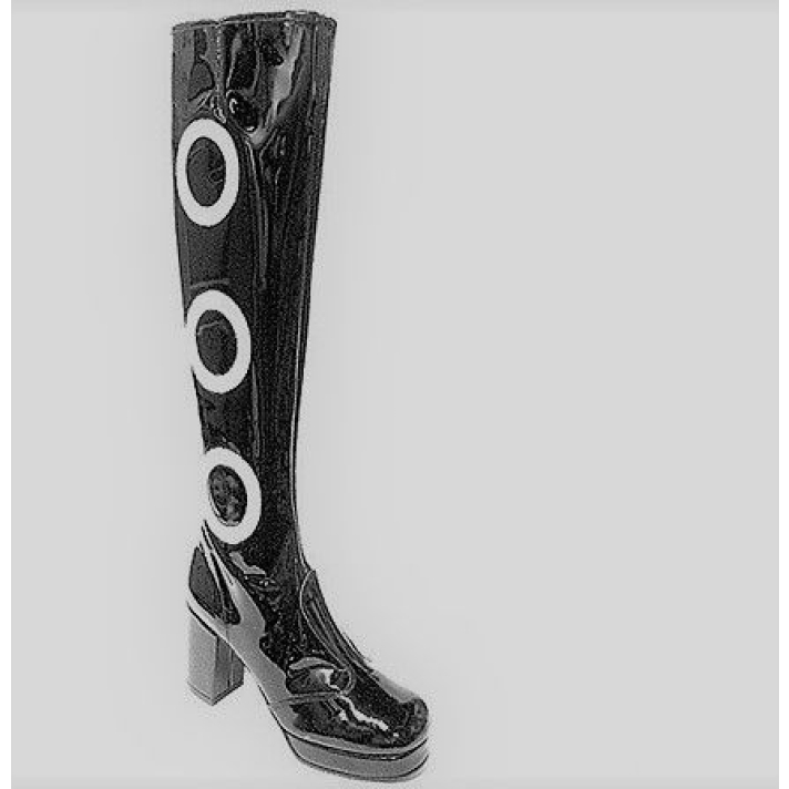 1960s Biba Black White Circle Patent Boots Fantasy Shoes
