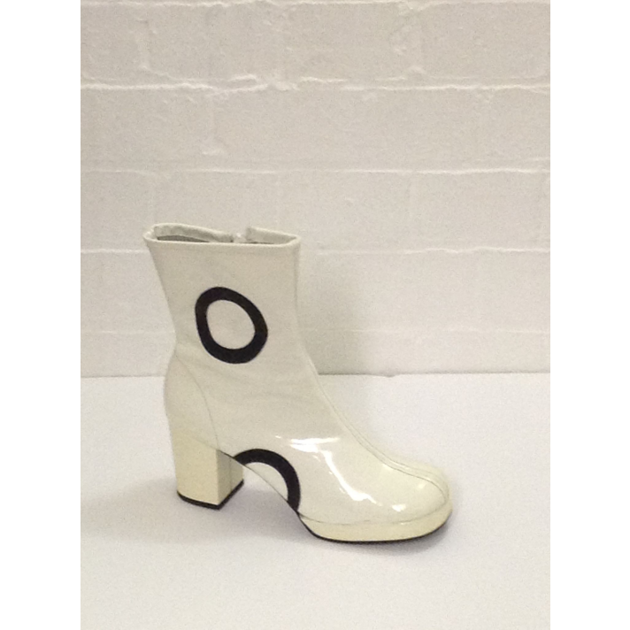 1960s Biba White And Black Circle Ankle Boots Fantasy Shoes 5 / 8