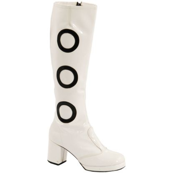 1960s Biba White And Black Circle Patent Boots Fantasy Shoes 8,6,5,4