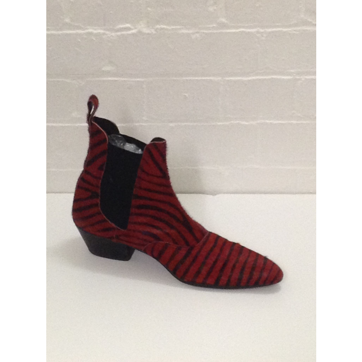 1960s Winkle Picker Leopard Print Red Black Boots Fantasy Shoes 10