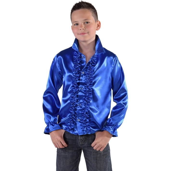 1970s Frilled Satin Childs Shirt Blue Magic By Freddys AC1B