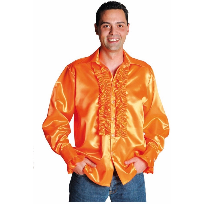 1970s Frilled Satin Adult Shirt Orange Magic By Freddys AC16C