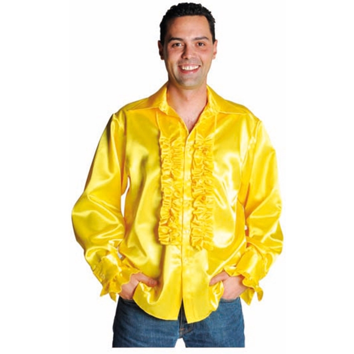 1970s Frilled Satin Adult Shirt Yellow Magic By Freddys AC16B