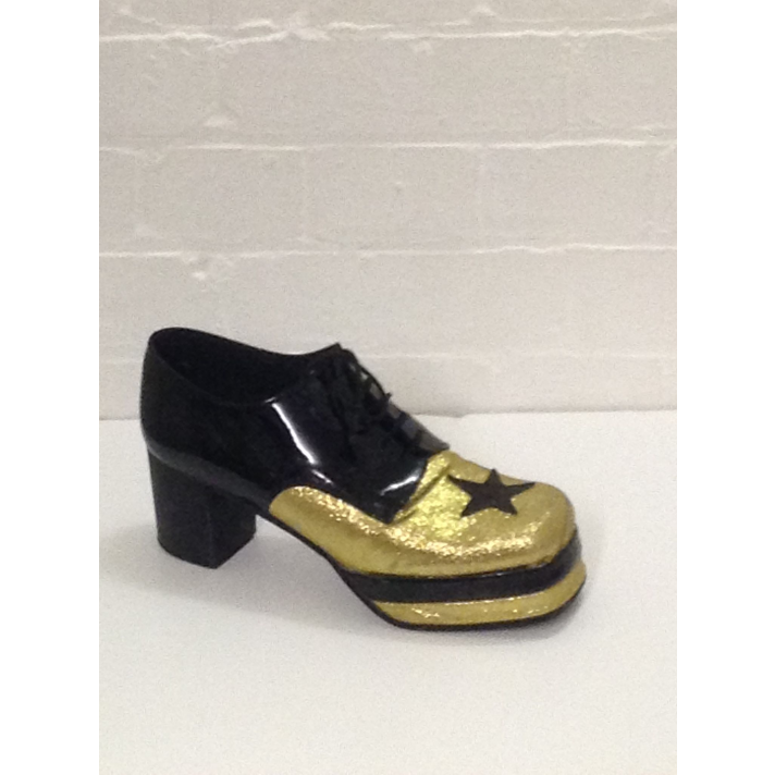 1970s Gold Black Glitter Platform Shoes Fantasy Shoes Luke UK 9