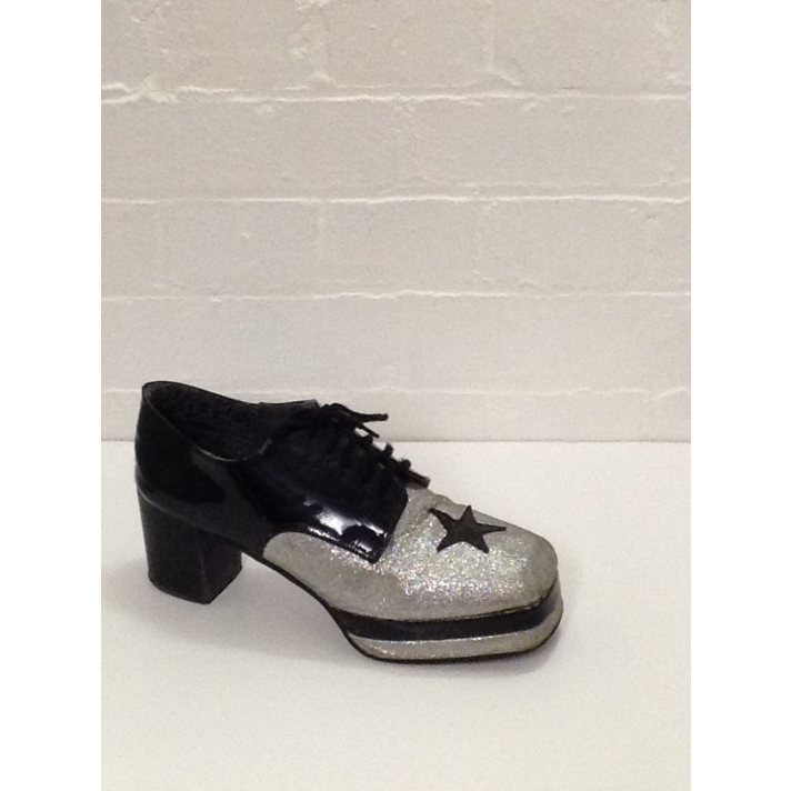 1970s Black Silver Glitter Platform Shoes Fantasy Shoes Luke UK 10