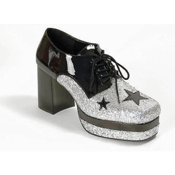 1970s Black Silver Glitter Platform Shoes Funtaisma UK 13