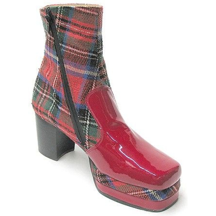 1970s Red Tartan Platform Boots Fantasy Shoes 9 and 11