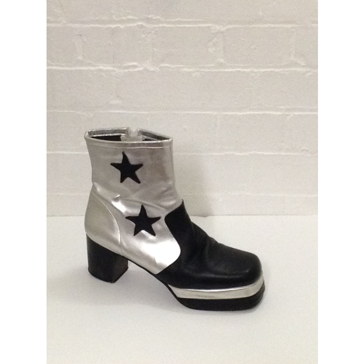 1970s Silver Black Star Platform Boots Fantasy Shoes Lenny Star 9,12