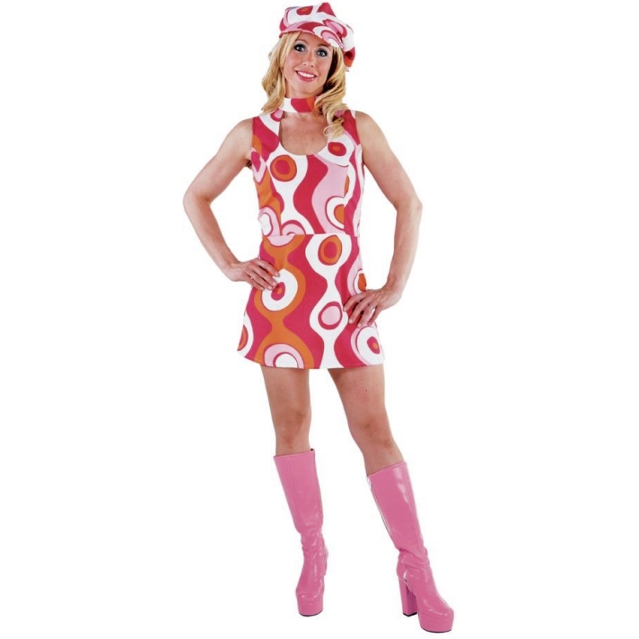 60s 70s Multi Swirl Pink Dress And Cap Magic By Freddys AQ4A AQ26A AQ32A