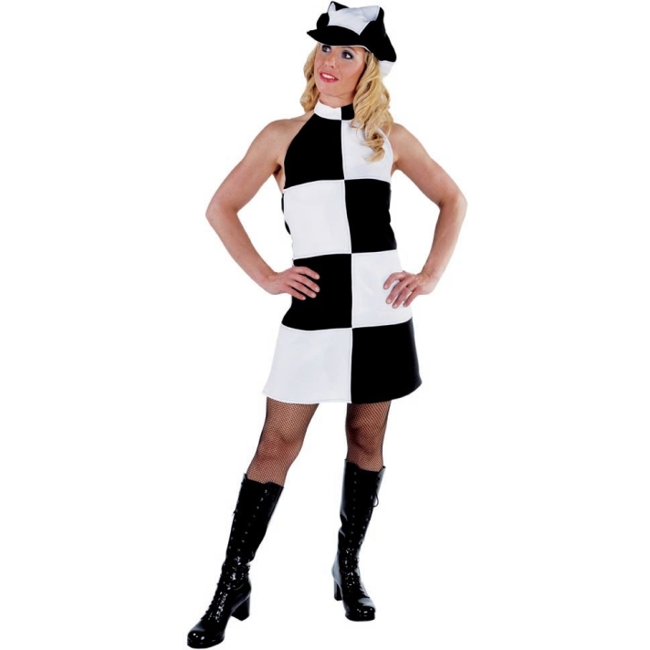 60s Mary Quant Biba White And Black Dress Cap Set Magic By Freddys AO17D AO20A
