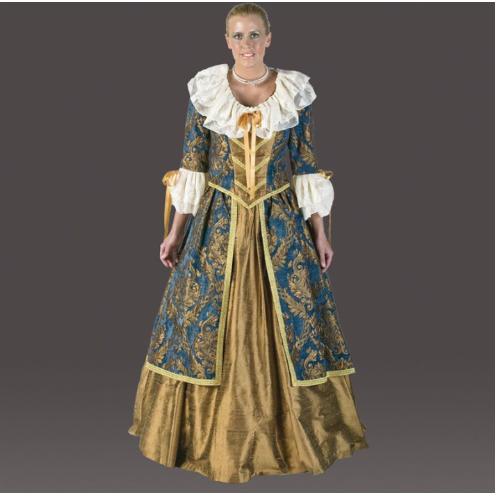 Georgian Lady Womans Blue And Gold Premium Deluxe Costume Tabis BF8A