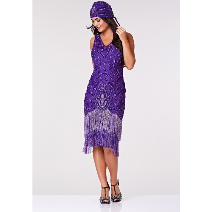 Gatsby 1920s Purple Beaded Evening Dress
