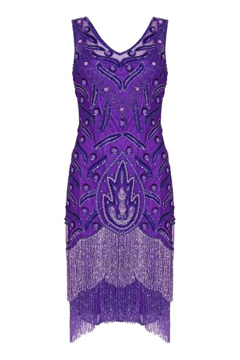 Gatsby 1920s Purple Beaded Evening Dress